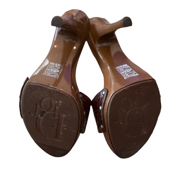 Vintage Dior C D Mule Heels Brown Croc Leather Buckle Sandals Size 36.5 - Picture 6 of 10